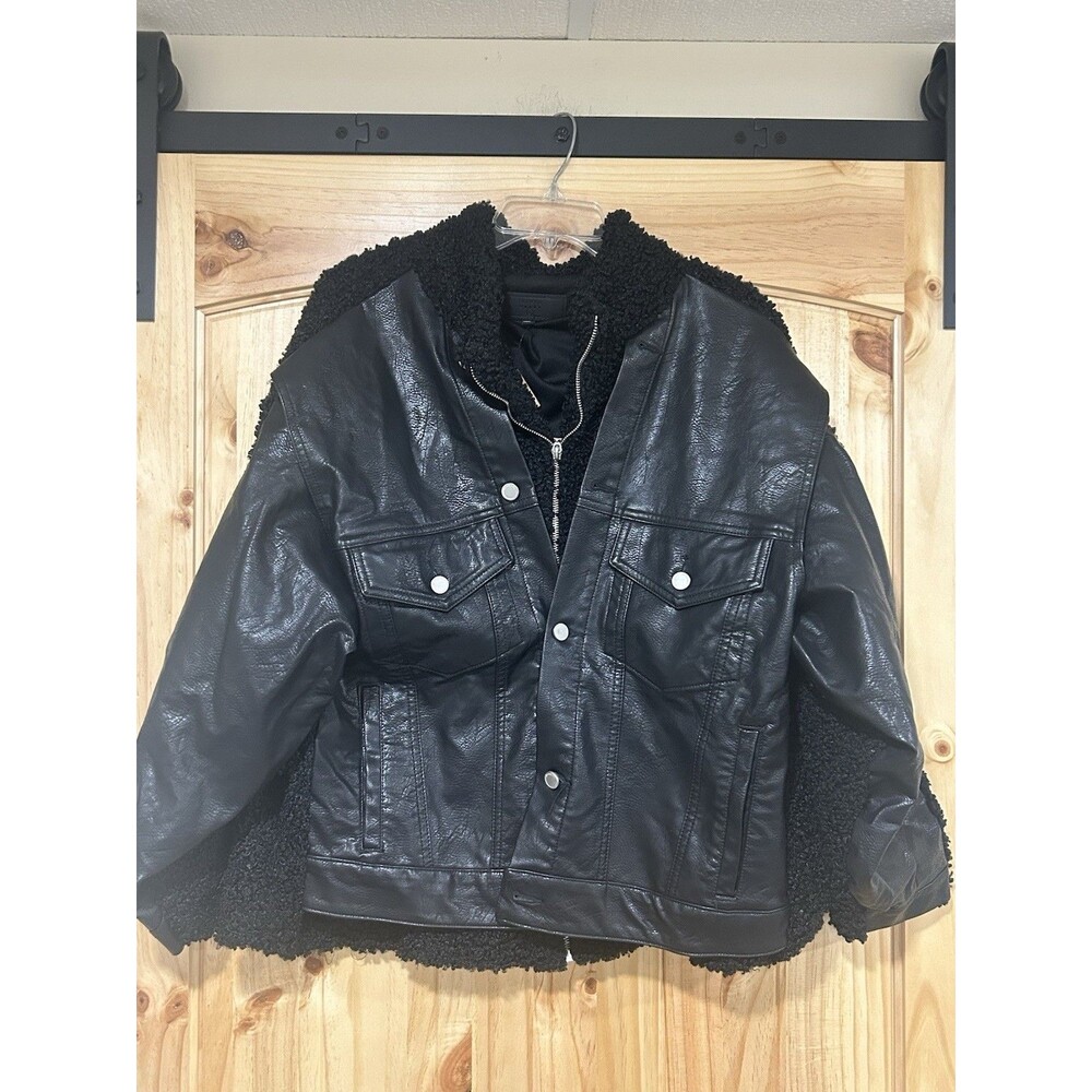 BlankNYC Faux Leather Sherpa Jacket Women’s Black Oversized Size Large NWT - Picture 1 of 11
